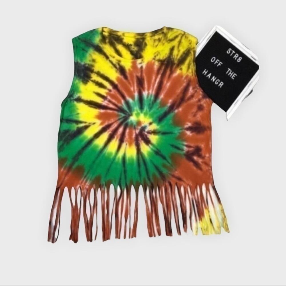 NWOT On Fire tie-dye BOHO tassel muscle shirt SZ 3X tee shirt T- shirt Bohemian